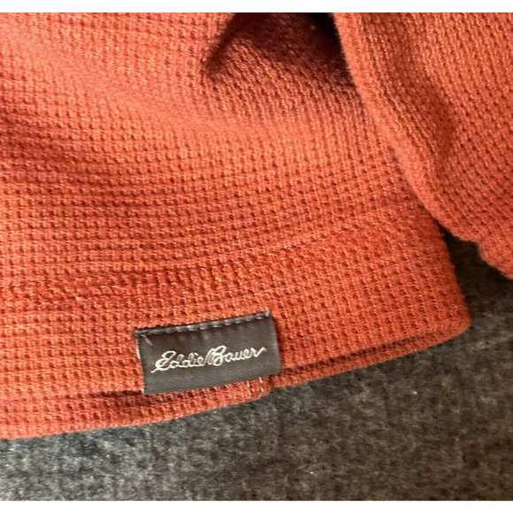 Eddie Bauer Sweater Mens 2XL Orange Cotton Thermal Long Sleeve Crew Neck Logo - Picture 3 of 8